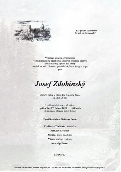 Smuteční oznámení – Josef Zdobínský