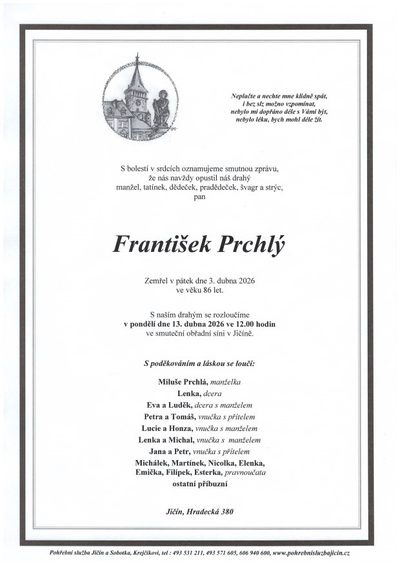 Smuteční oznámení – František Prchlý