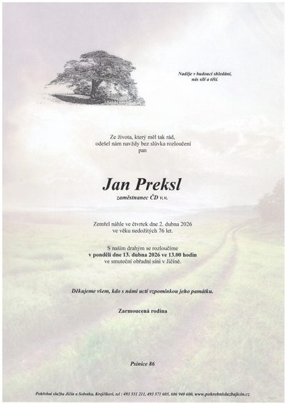 Smuteční oznámení – Jan Preksl