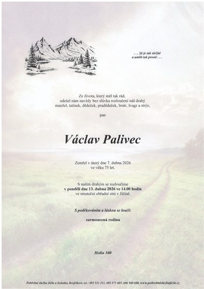 Smuteční oznámení – Václav Palivec