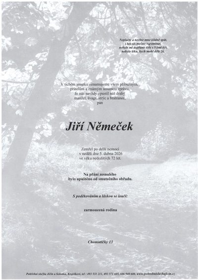 Smuteční oznámení – Jiří Němeček