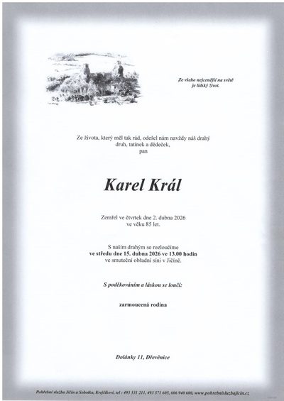 Smuteční oznámení – Karel Král