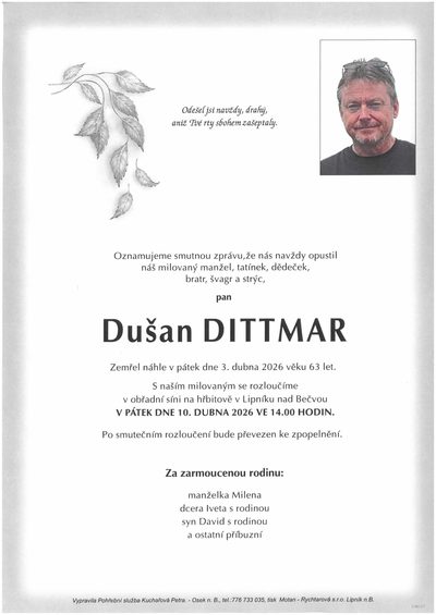 Smuteční oznámení – Dušan Dittmar