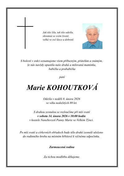 Smuteční oznámení – Marie Kohoutková