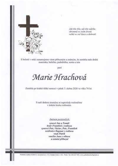 Smuteční oznámení – Marie Hrachová