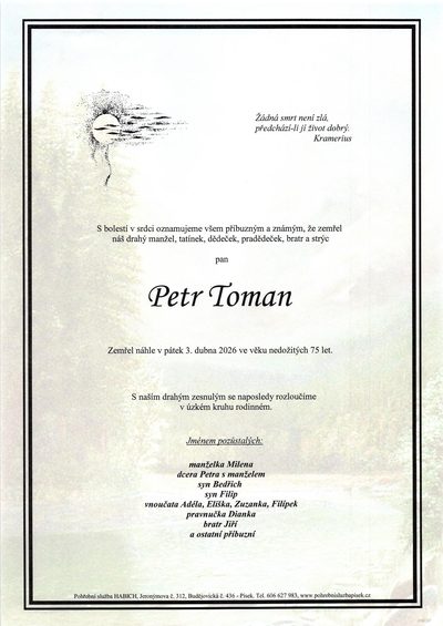Smuteční oznámení – Petr Toman