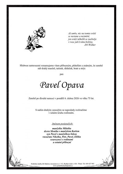 Smuteční oznámení – Pavel Opava