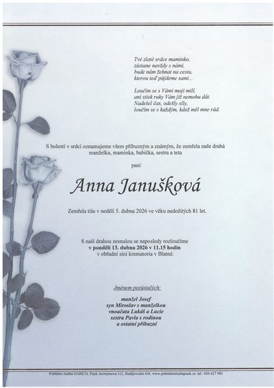 Smuteční oznámení – Zemřela