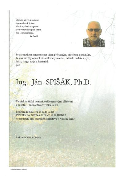 Smuteční oznámení – Ján Spišák