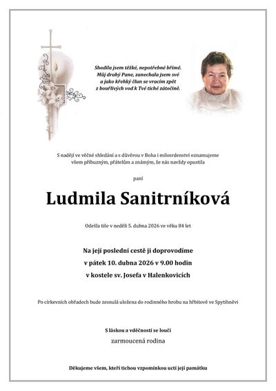 Smuteční oznámení – Ludmila Sanitrníková