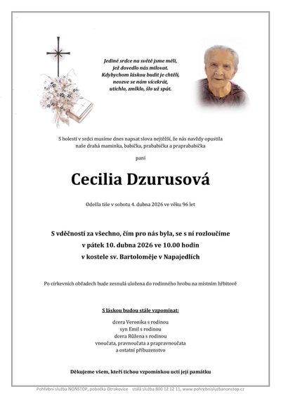 Smuteční oznámení – Cecilia Dzurusová