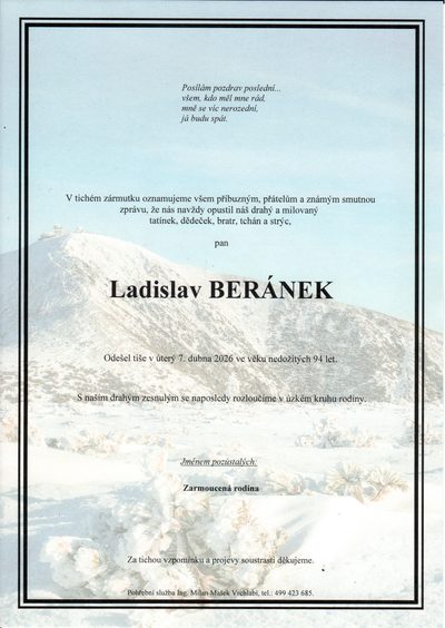 Smuteční oznámení – Ladislav Beránek