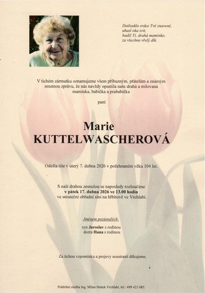Smuteční oznámení – Marie Kuttelwascherová