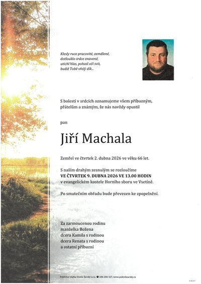 Smuteční oznámení – Jiří Machala
