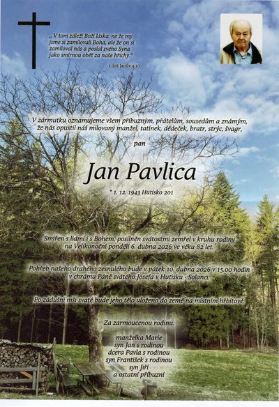 Smuteční oznámení – Jan Pavlica