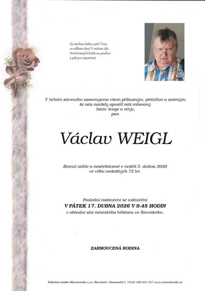Smuteční oznámení – Václav Weigl