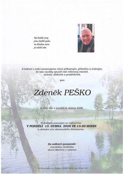 Smuteční oznámení – Zdeněk Peško