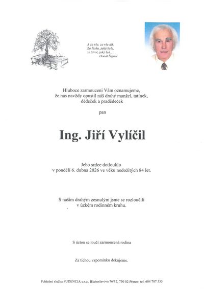 Smuteční oznámení – Jiří Vylíčil, Ing.