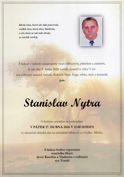 Smuteční oznámení – Stanislav Nytra