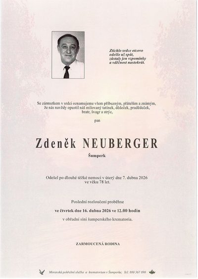 Smuteční oznámení – Zdeněk Neuberger
