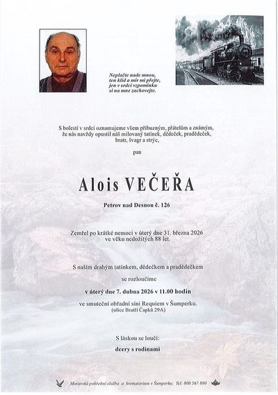 Smuteční oznámení – Alois Večeřa