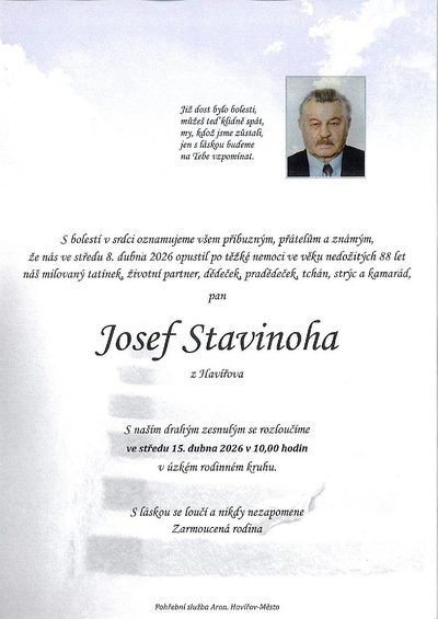 Smuteční oznámení – Josef Stavinoha