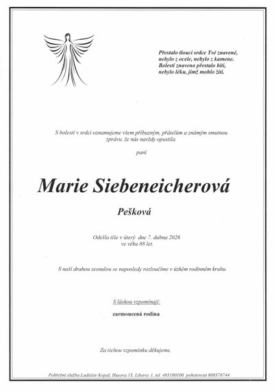 Smuteční oznámení – Marie Siebeneicherová