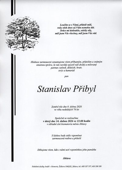 Smuteční oznámení – Stanislav Přibyl