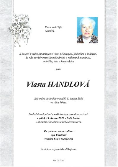 Smuteční oznámení – Vlasta Handlová