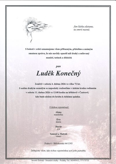 Smuteční oznámení – Luděk Konečný