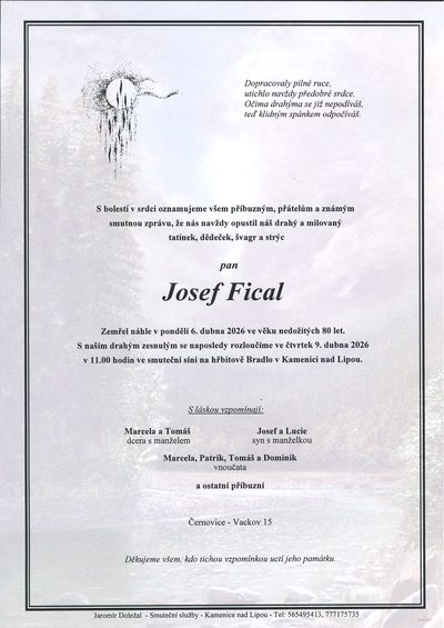 Smuteční oznámení – Josef Fical
