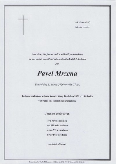 Smuteční oznámení – Pavel Mrzena