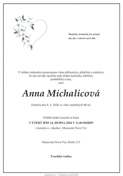 Smuteční oznámení – Anna Michalicová