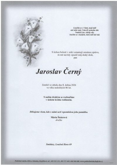 Smuteční oznámení – Jaroslav Černý