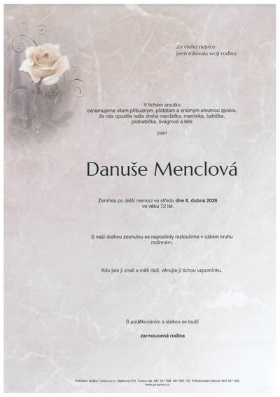 Smuteční oznámení – Danuše Menclová
