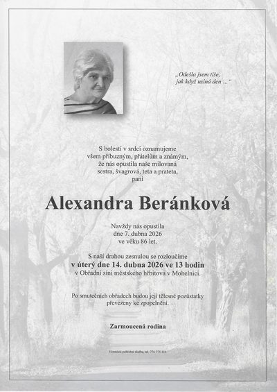 Smuteční oznámení – Alexandra Beránková