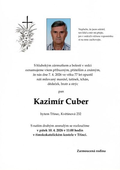 Smuteční oznámení – Kazimír Cuber