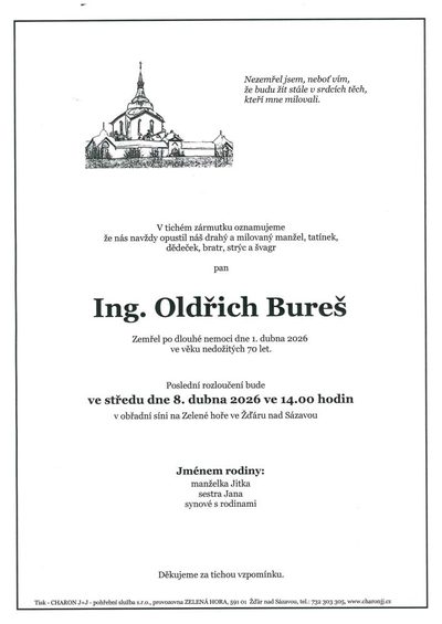 Smuteční oznámení – ing. Oldřich BUREŠ