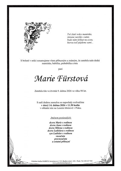 Smuteční oznámení – Marie Fiůirstová