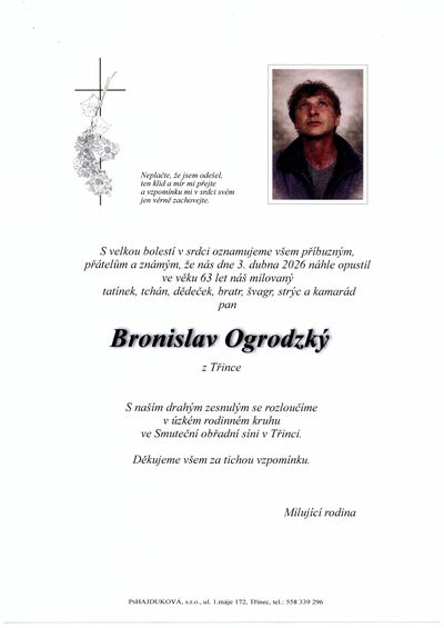 Smuteční oznámení – Bronislav Ogrodzký