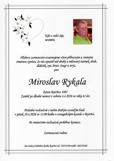 Smuteční oznámení – Miroslav Rykala