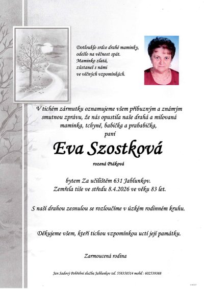 Smuteční oznámení – Fva Szostková