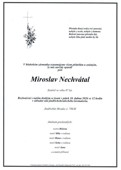 Smuteční oznámení – Miroslav Nechvátal