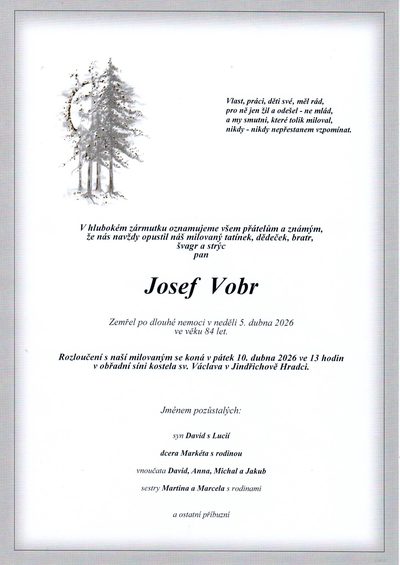 Smuteční oznámení – Josef Vobr