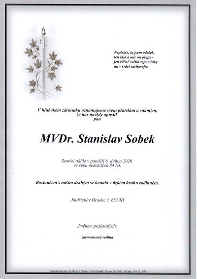 Smuteční oznámení – Stanislav Sobek