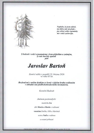 Smuteční oznámení – Jaroslav Bartoň