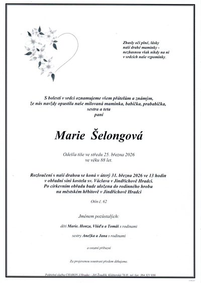 Smuteční oznámení – Marie Selongová