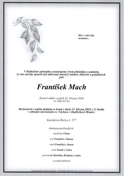 Smuteční oznámení – František Mach
