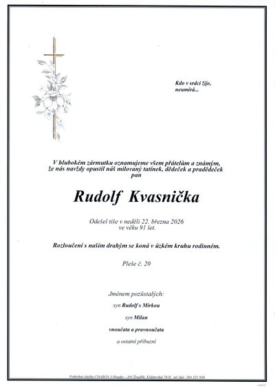 Smuteční oznámení – Rudolf Kvasnička