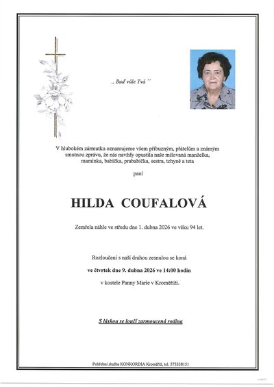 Smuteční oznámení – Hilda Coufalová